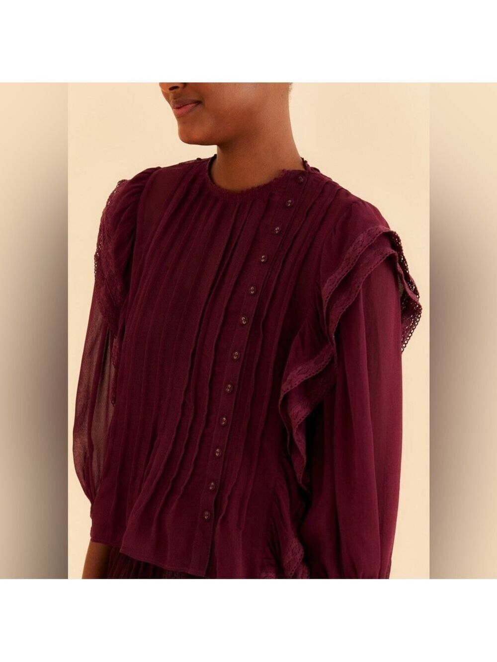 Farm Rio Burgundy Ruffle Blouse - Picture 4 of 9